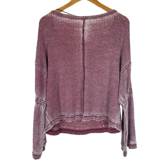 Free People Dahlia Washed Thermal Size S Wine Long Bell Sleeve Top V Neck - Picture 6 of 15